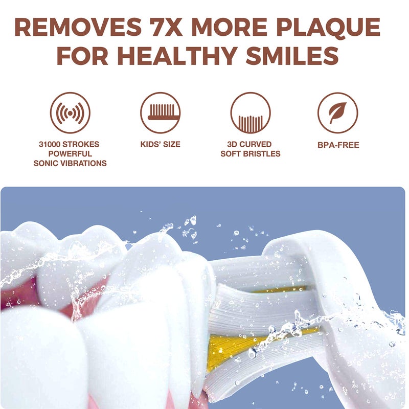 Vekkia Sonic Rechargeable Kids Electric Toothbrush, 3 Modes with Memory, Fun & Easy Cleaning, 24000 Strokes, IPX7 Waterproof, 2-Min Timer for Age 5+, 4 Soft Bristles(Yellow) - Image 2